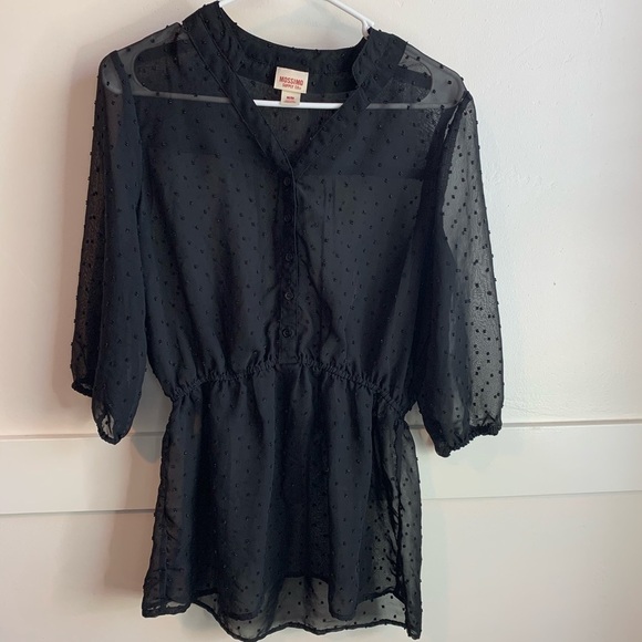 Mossimo Supply Co. Tops - Mossimo Black Sheer Polka Dot Half Sleeve Blouse
